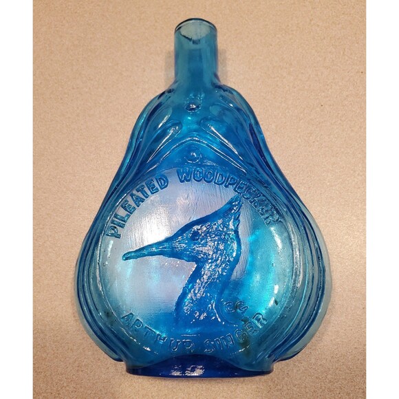 clevenger brothers Other - Vtg CLEVENGER BROTHERS blue Glass SCROLL FLASK Arthur Singer pileated woodpecker